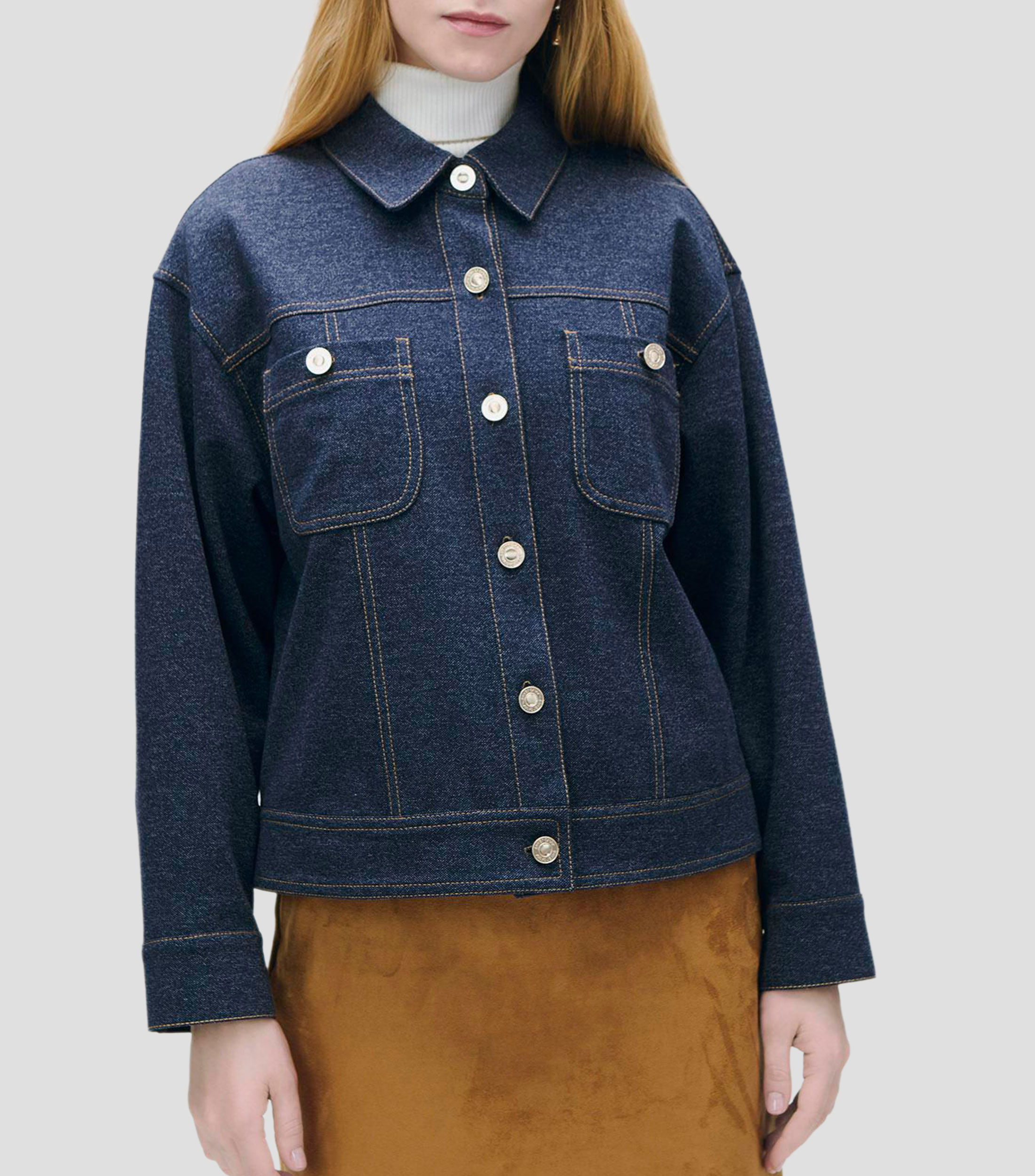 Sobrecamisa tipo denim pespuntes en contraste Mujer